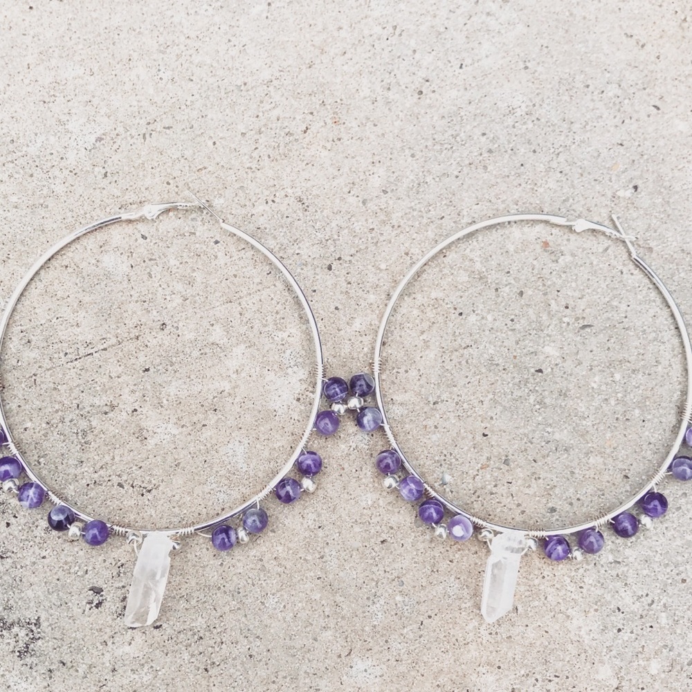 Amethyst Quartz Hoop Earrings